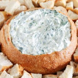 Knorr spinach dip in a bread bowl.