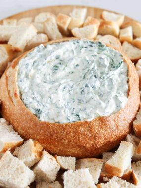 Knorr spinach dip in a bread bowl.