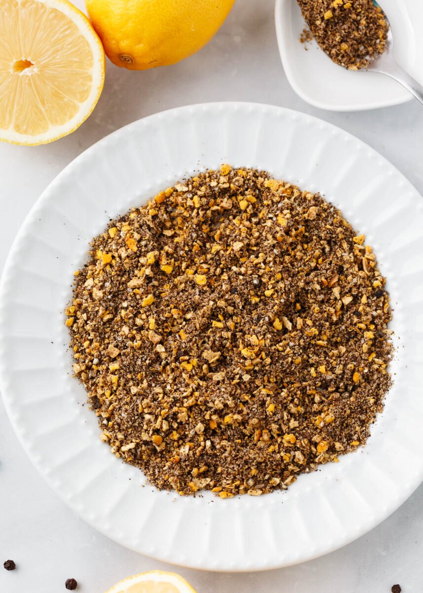 Lemon pepper seasoning in a bowl.