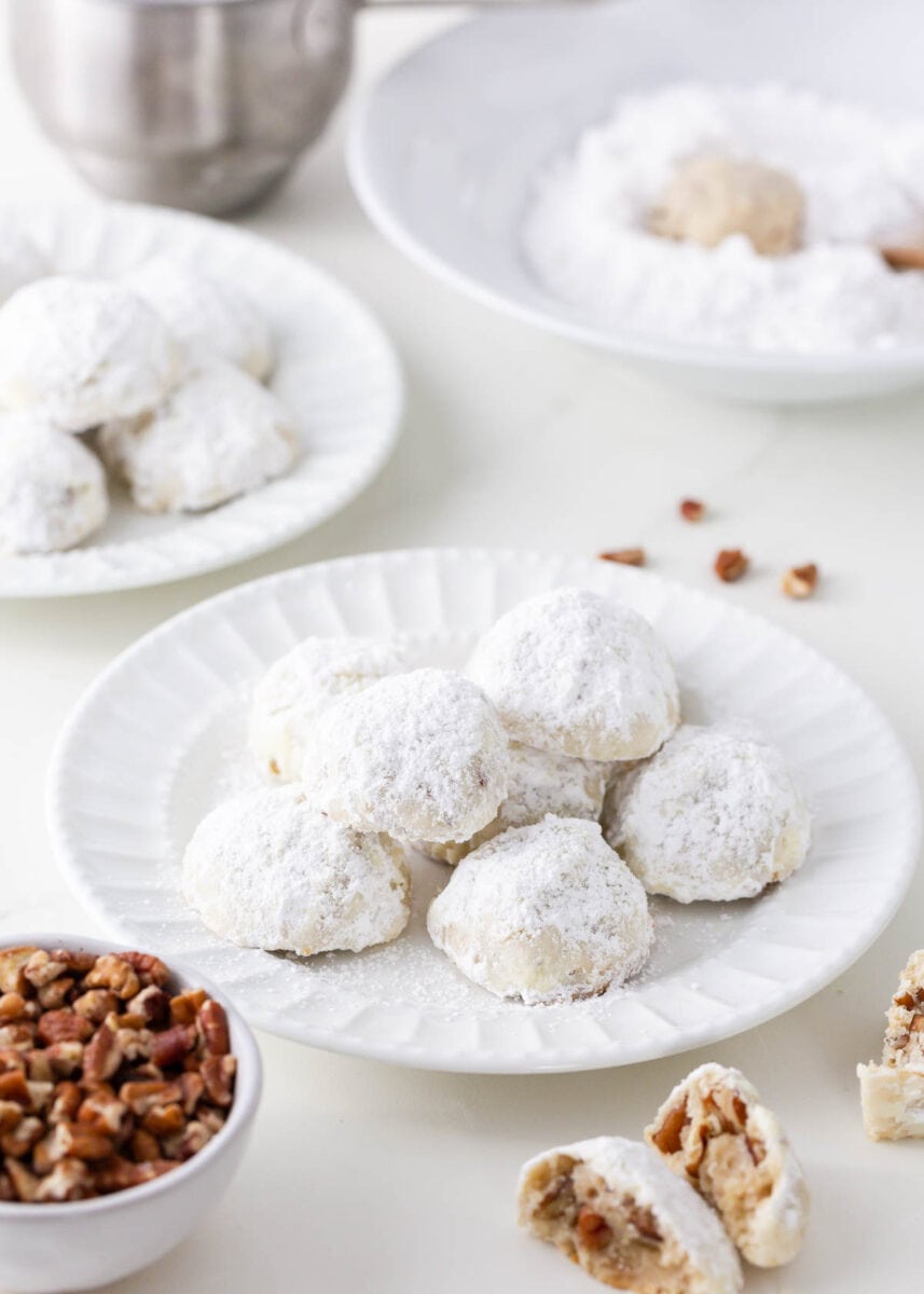 Mexican wedding cookies with pecans.