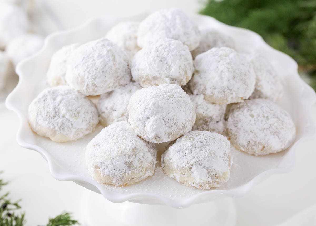 Mexican wedding cookies on a plate.