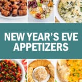 Recipe photo collage of New Year's Eve appetizers.