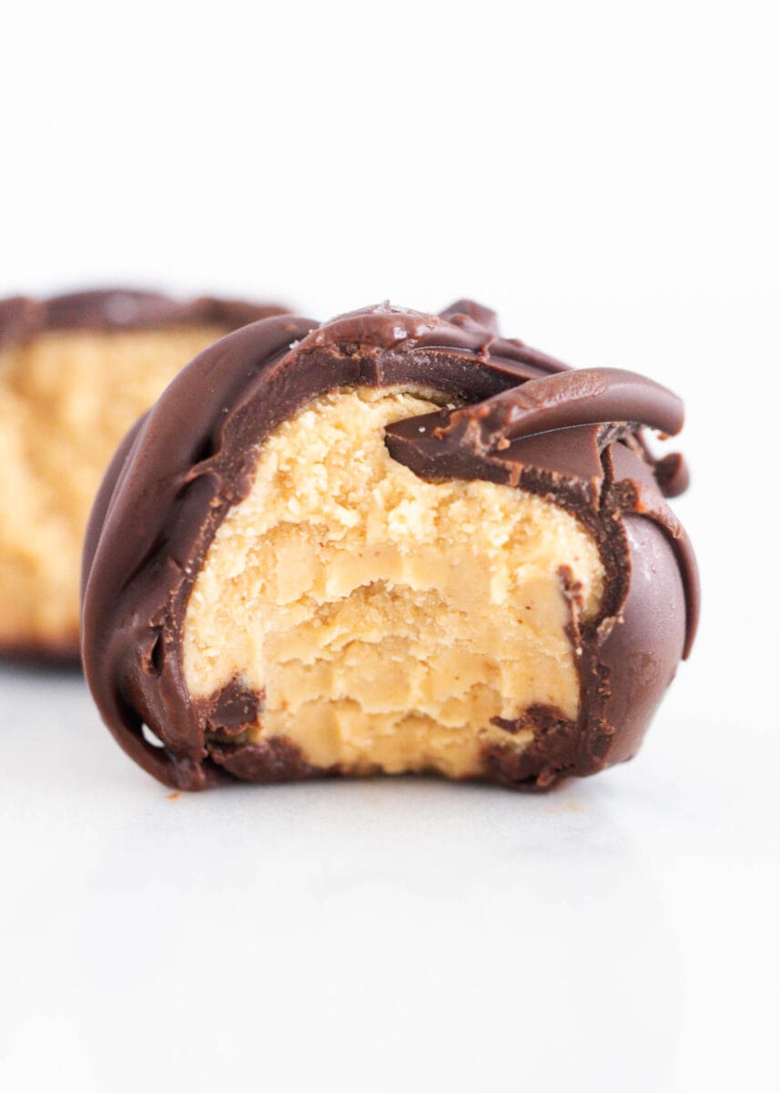 Peanut butter balls covered in chocolate.