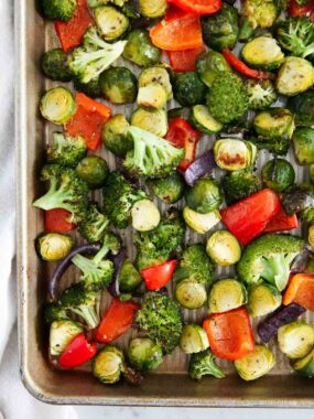 Sheet pan veggies on a baking sheet.