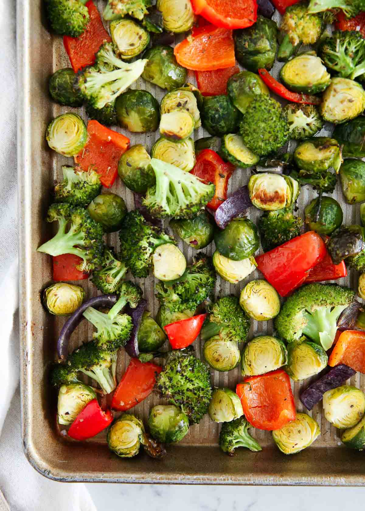 Sheet pan veggies on a baking sheet.