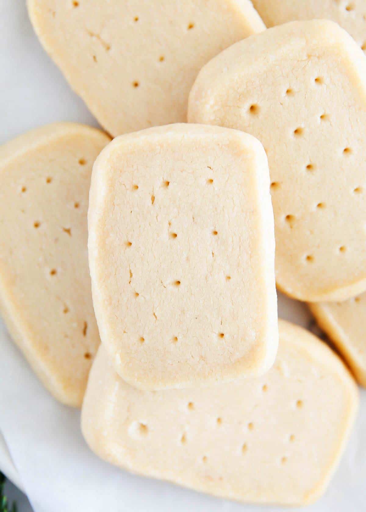 Shortbread cookies on a white plate.