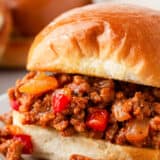 Sloppy joe on a white plate.