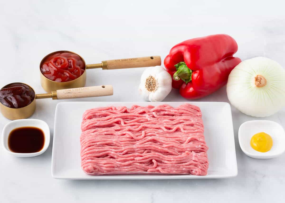 Sloppy Joes ingredients on the counter.