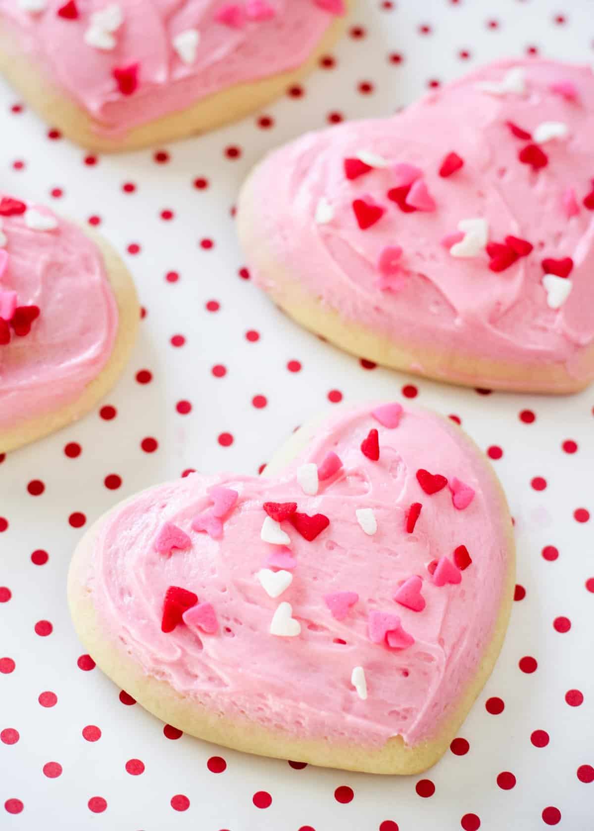 Frosted heart sugar cookies.