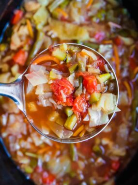 Ladle full of cabbage soup.