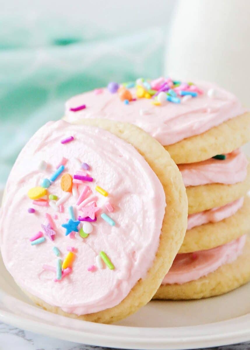 Stack of soft sugar cookies. 