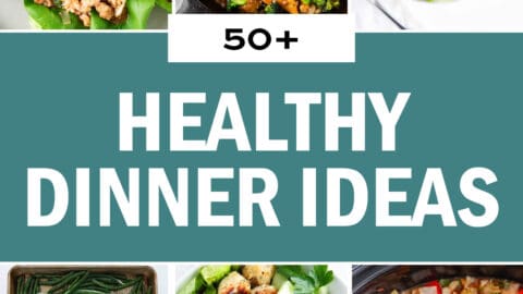 A photo collage of healthy dinner ideas.