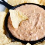 Bean dip and tortilla chips.