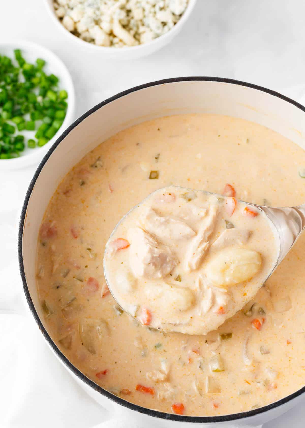 Ladle full of buffalo chicken soup.