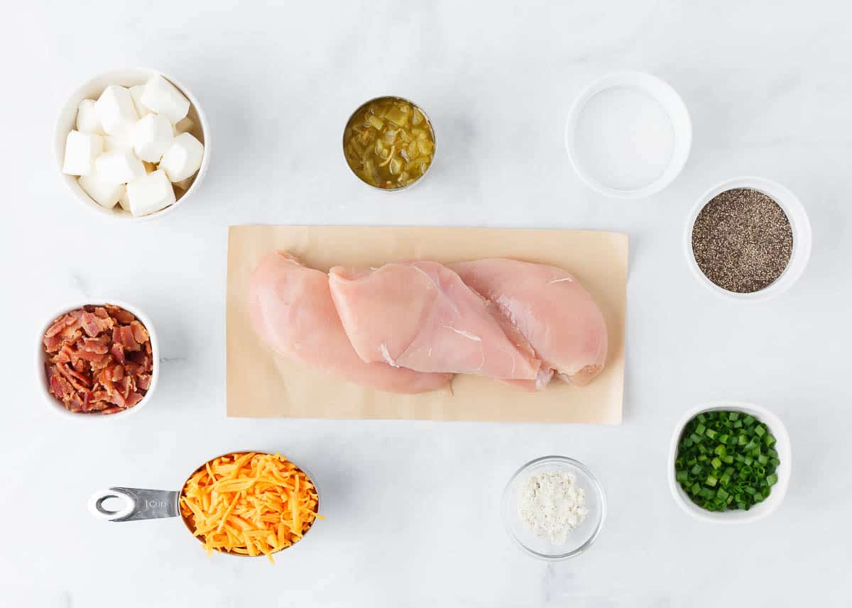 Crockpot crack chicken ingredients on counter.