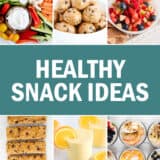A collage of healthy snack ideas photos.