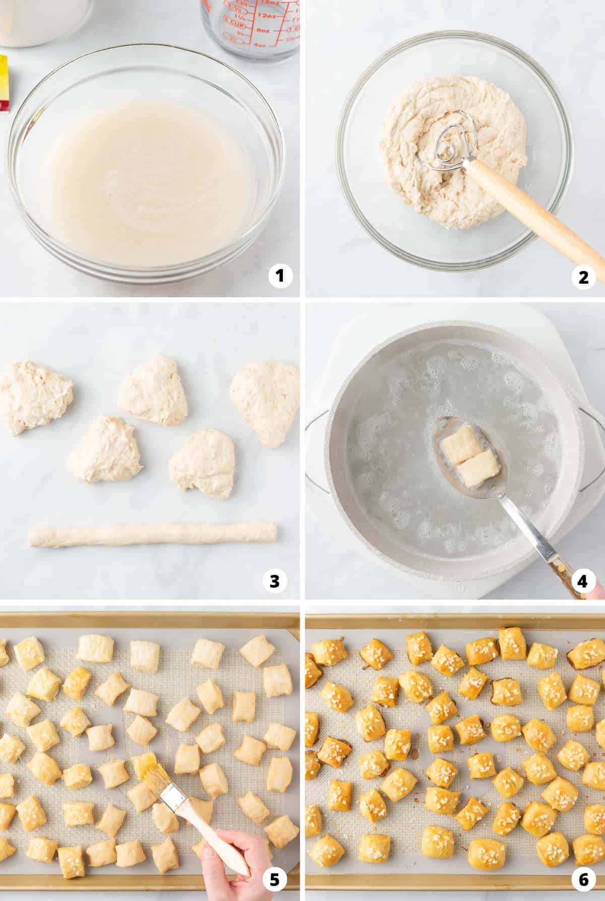 Showing how to make pretzel bites in a 6 step collage.