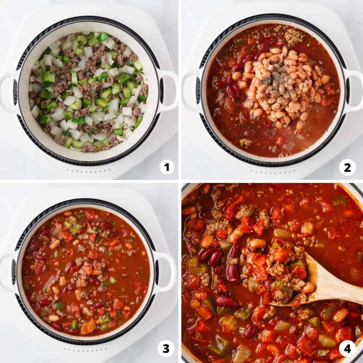 Showing how to make Wendy's chili in a 4 step collage.