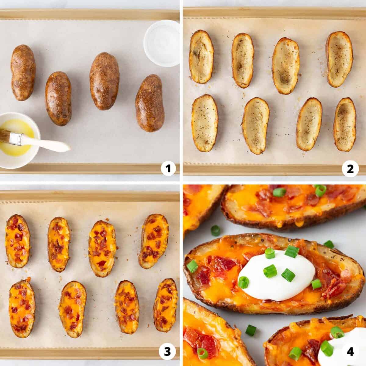 Showing how to make potato skins in a 4 step collage.