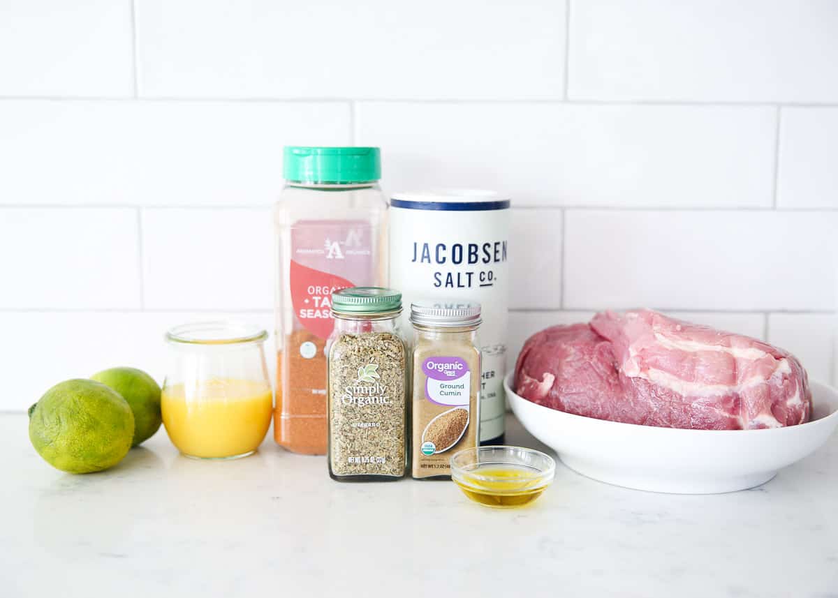 Instant pot carnitas ingredients on counter.