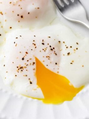 Poached eggs on a plate.