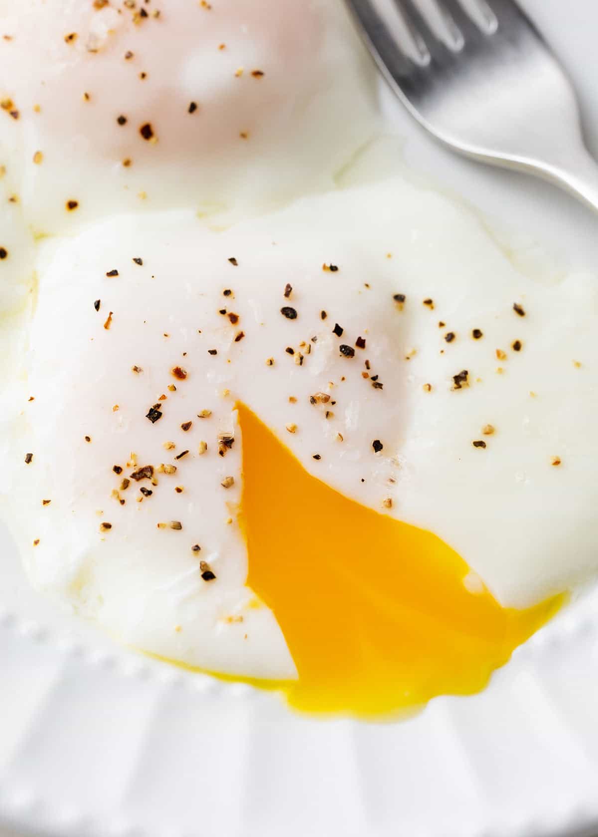 Poached eggs on a plate.