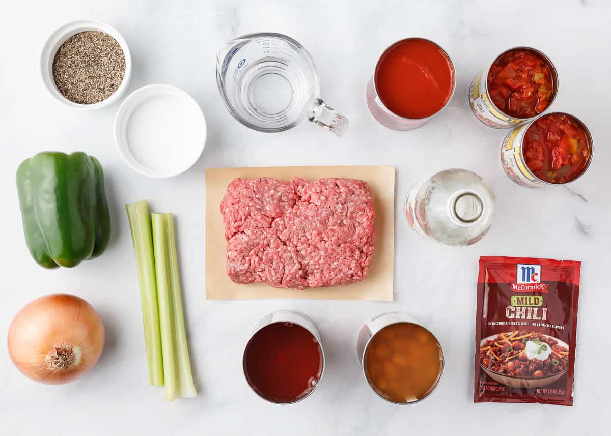 Wendy's ingredients on a marble counter.