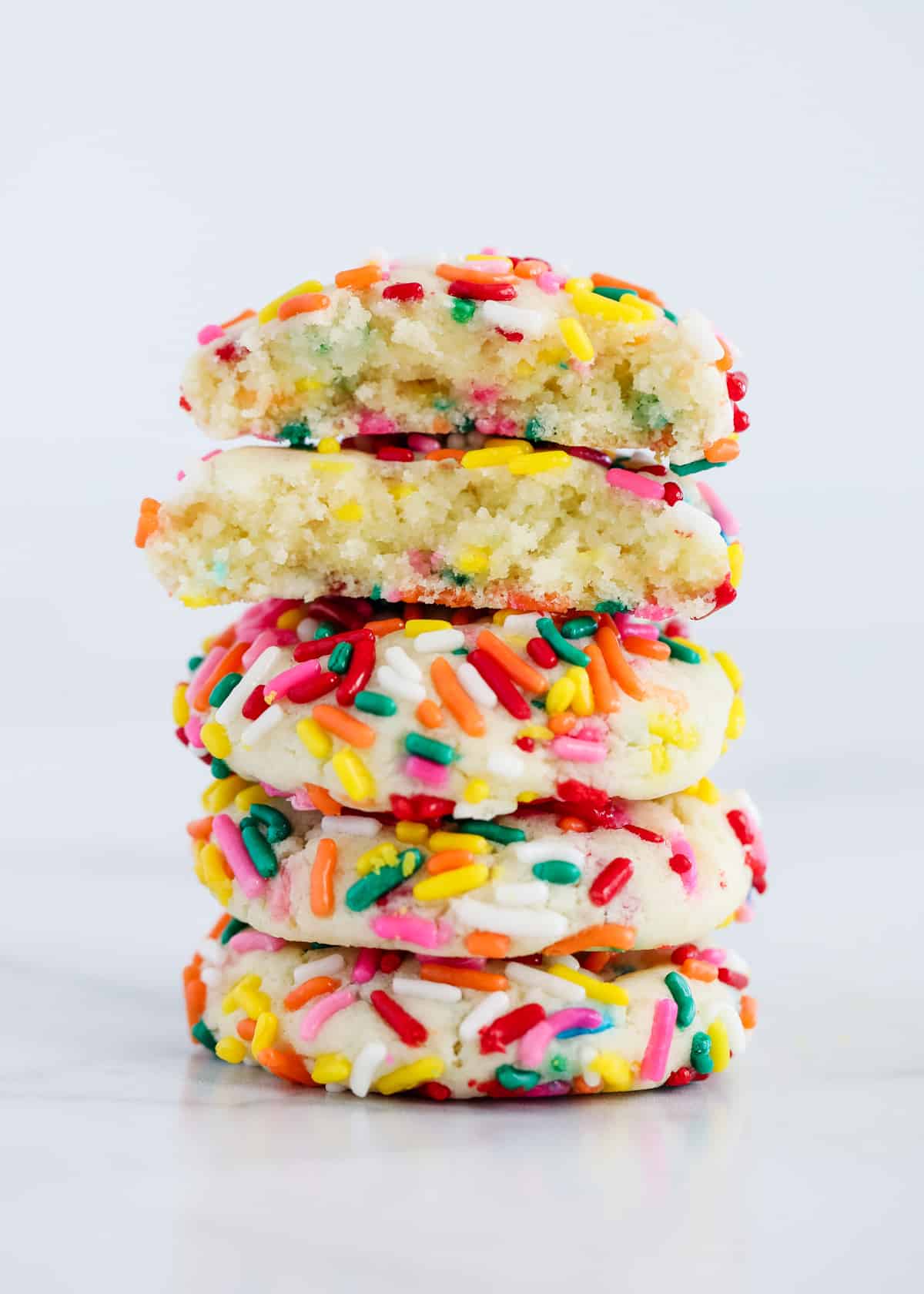 Stack of cake mix funfetti cookies. 