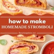 Sliced homemade stromboli.