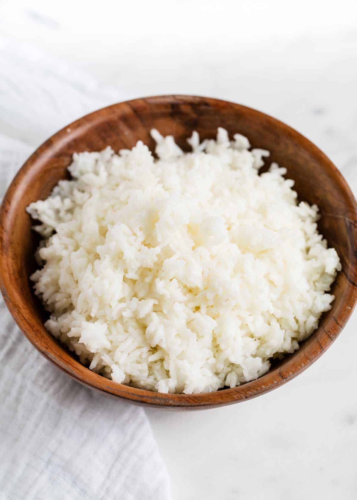 A bowl of white rice. 
