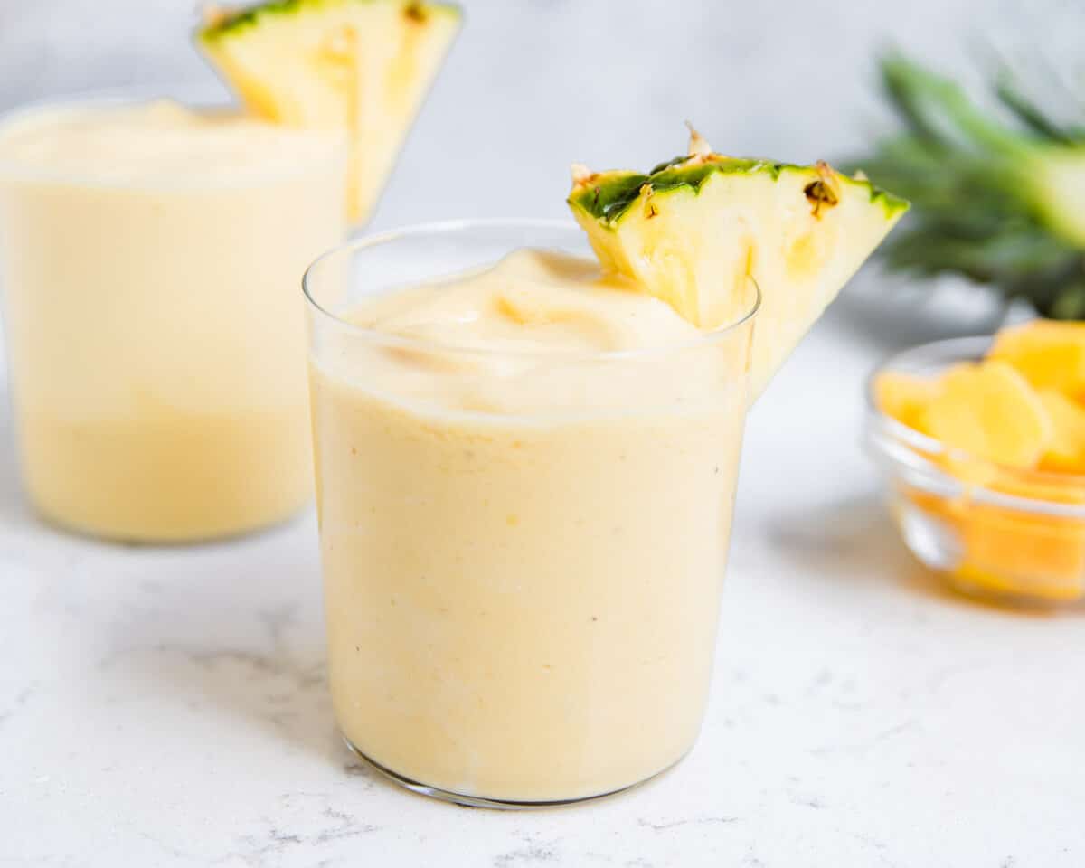 Pineapple smoothies in glass cups.