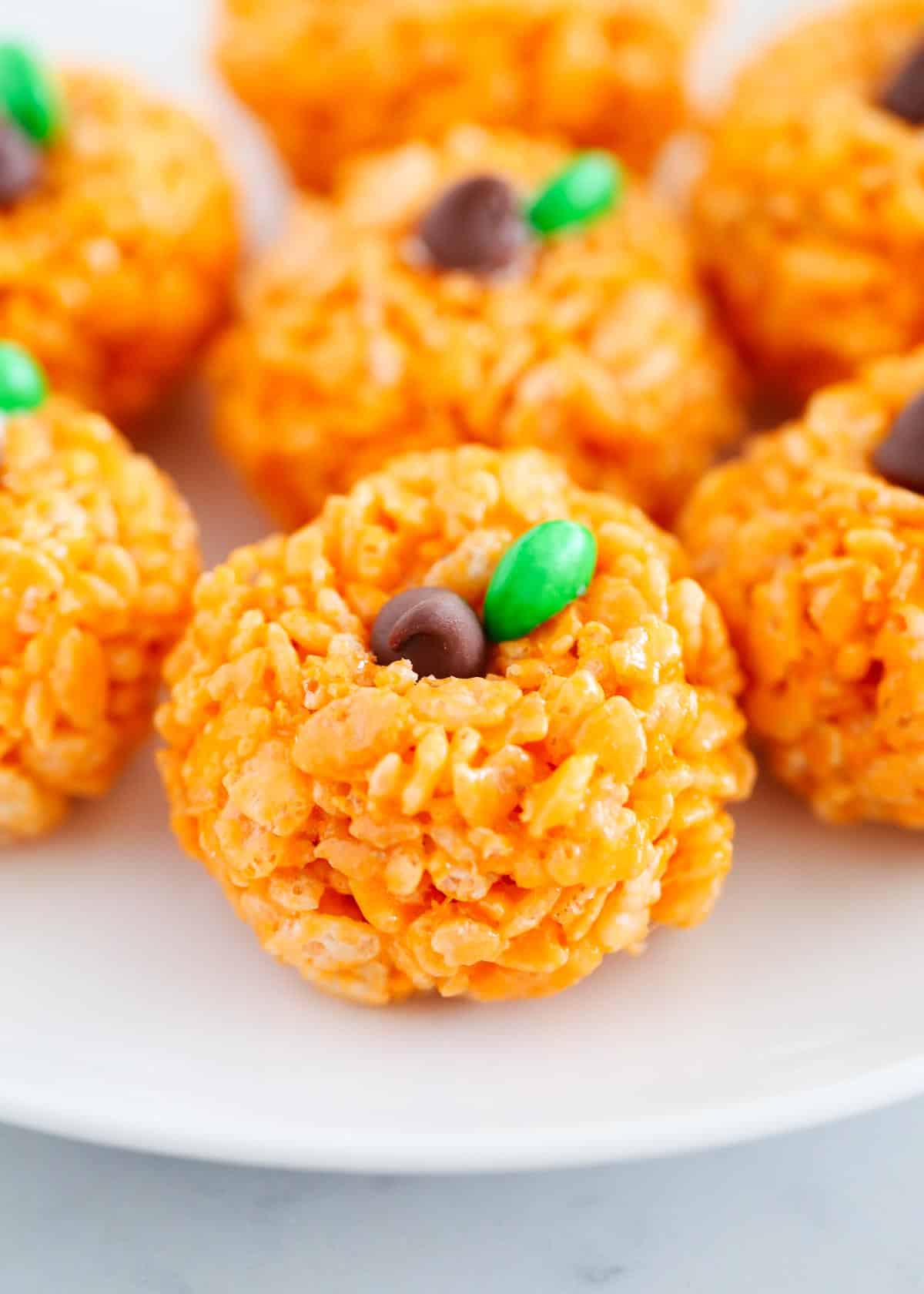 Pumpkin shaped rice krispie treats.