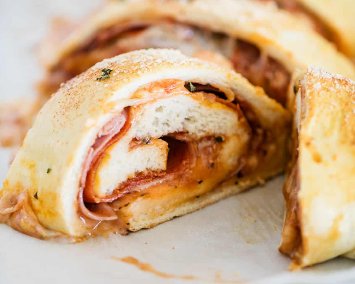 Stromboli sliced in sections. 