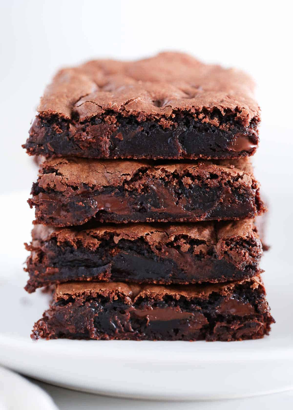 Stack of cake mix brownies. 