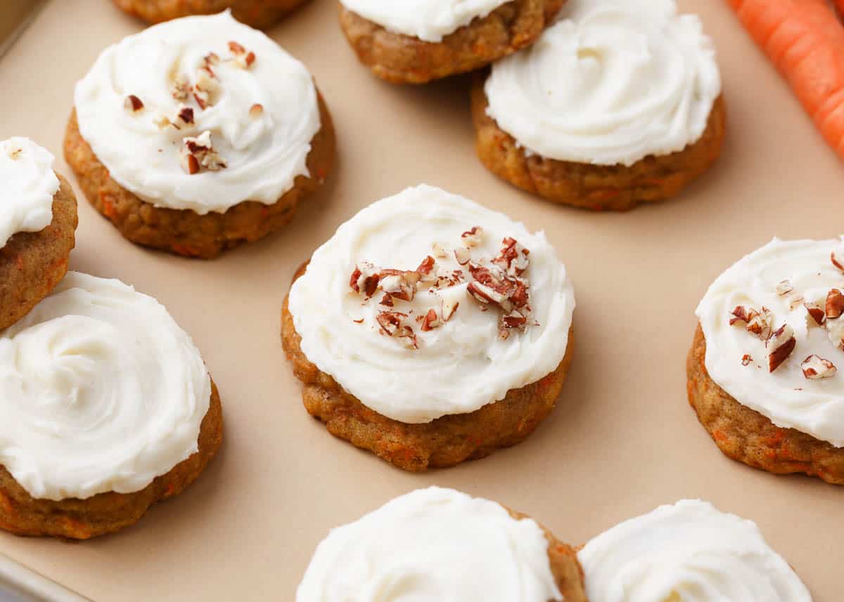 Carrot cake cookies on counter. 