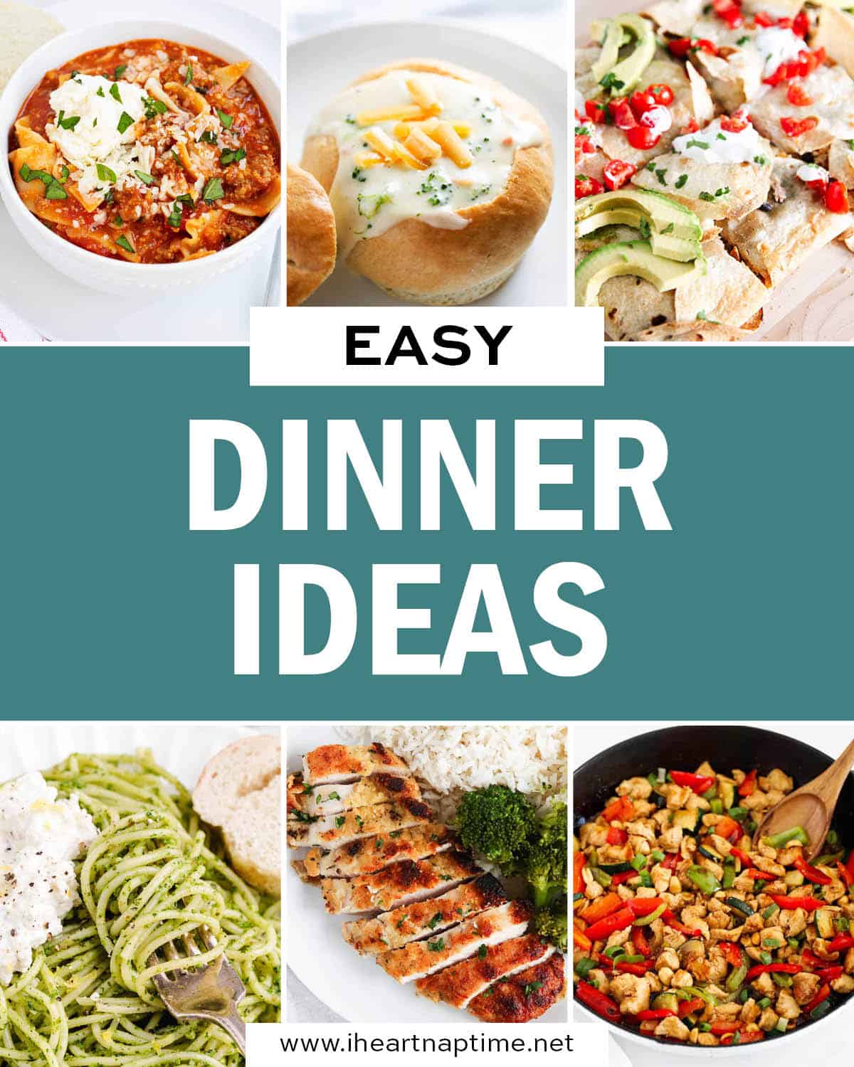 A collage of photos of easy dinner ideas.
