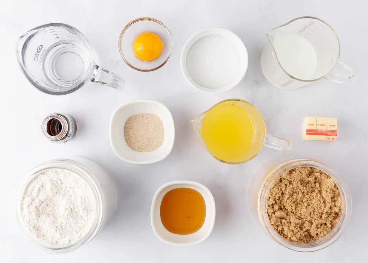 Hawaiian roll ingredients on counter.