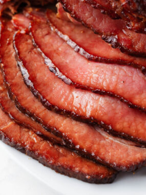 Sliced honey baked ham.