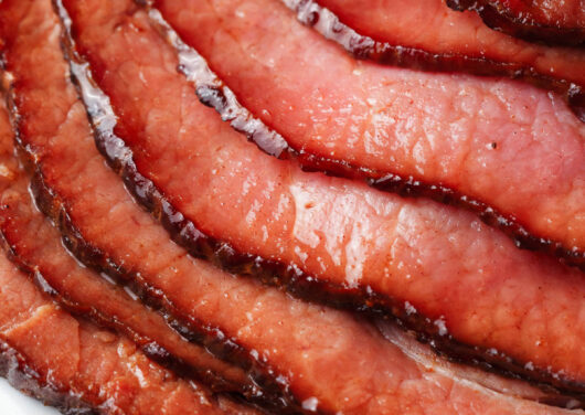 Sliced honey baked ham.