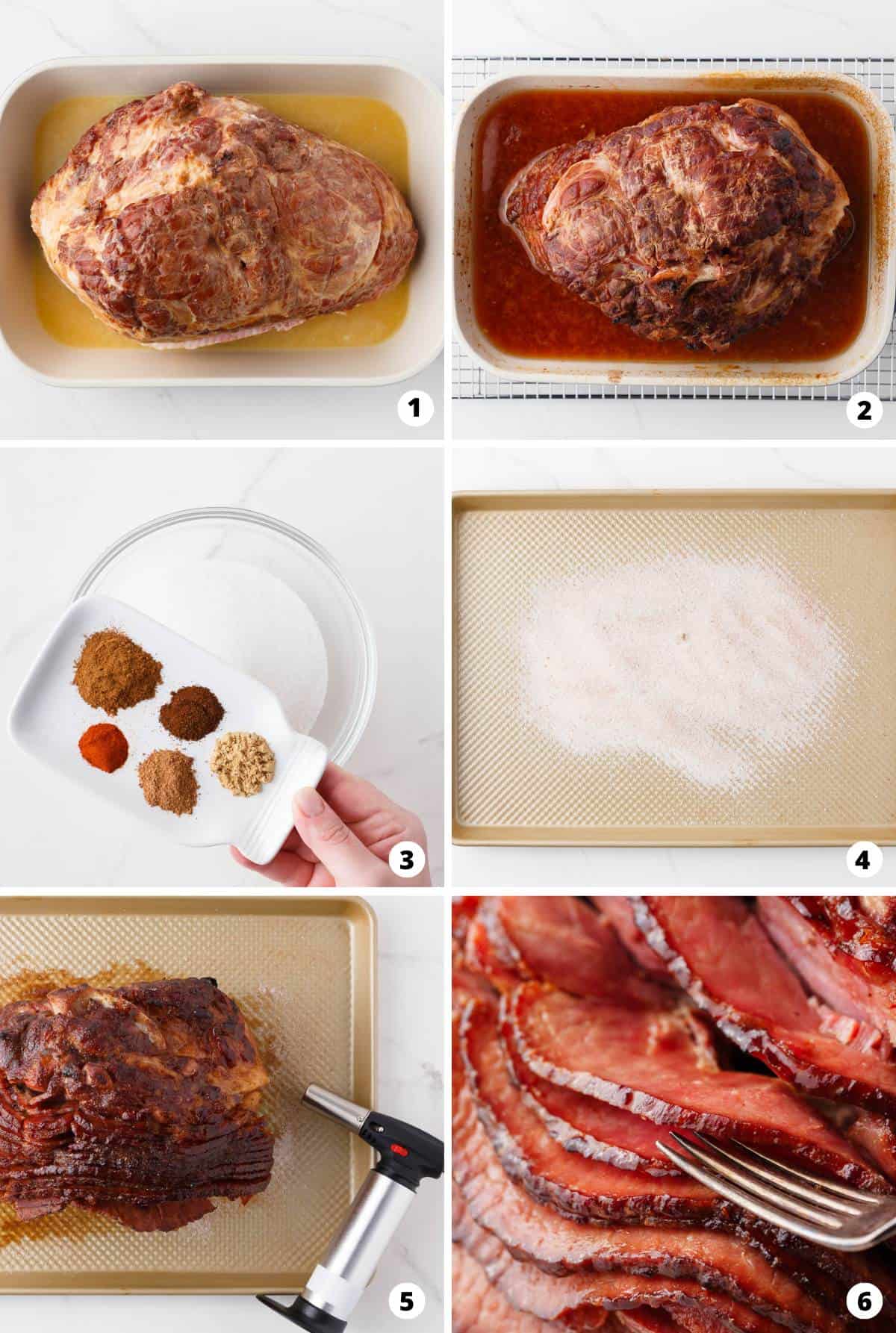 How to cook a honey baked ham in a 6 step collage. 