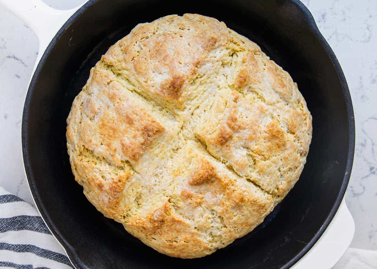 Irish soda bread in a pan.