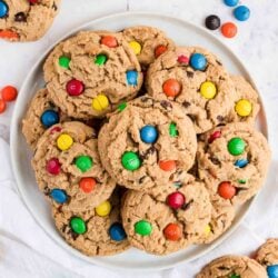 Best peanut butter m&m cookies on a plate.