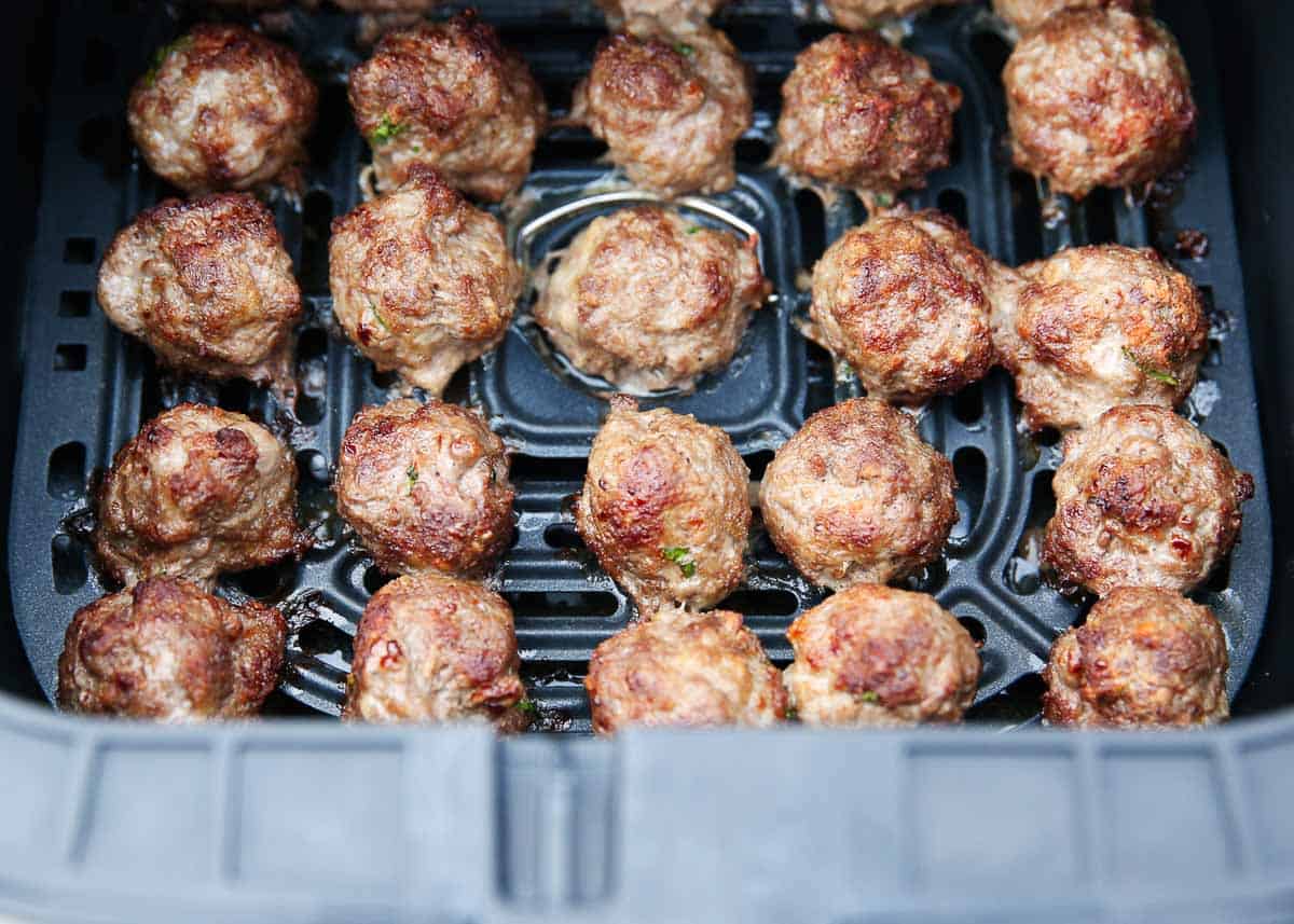 Meatballs in air fryer.
