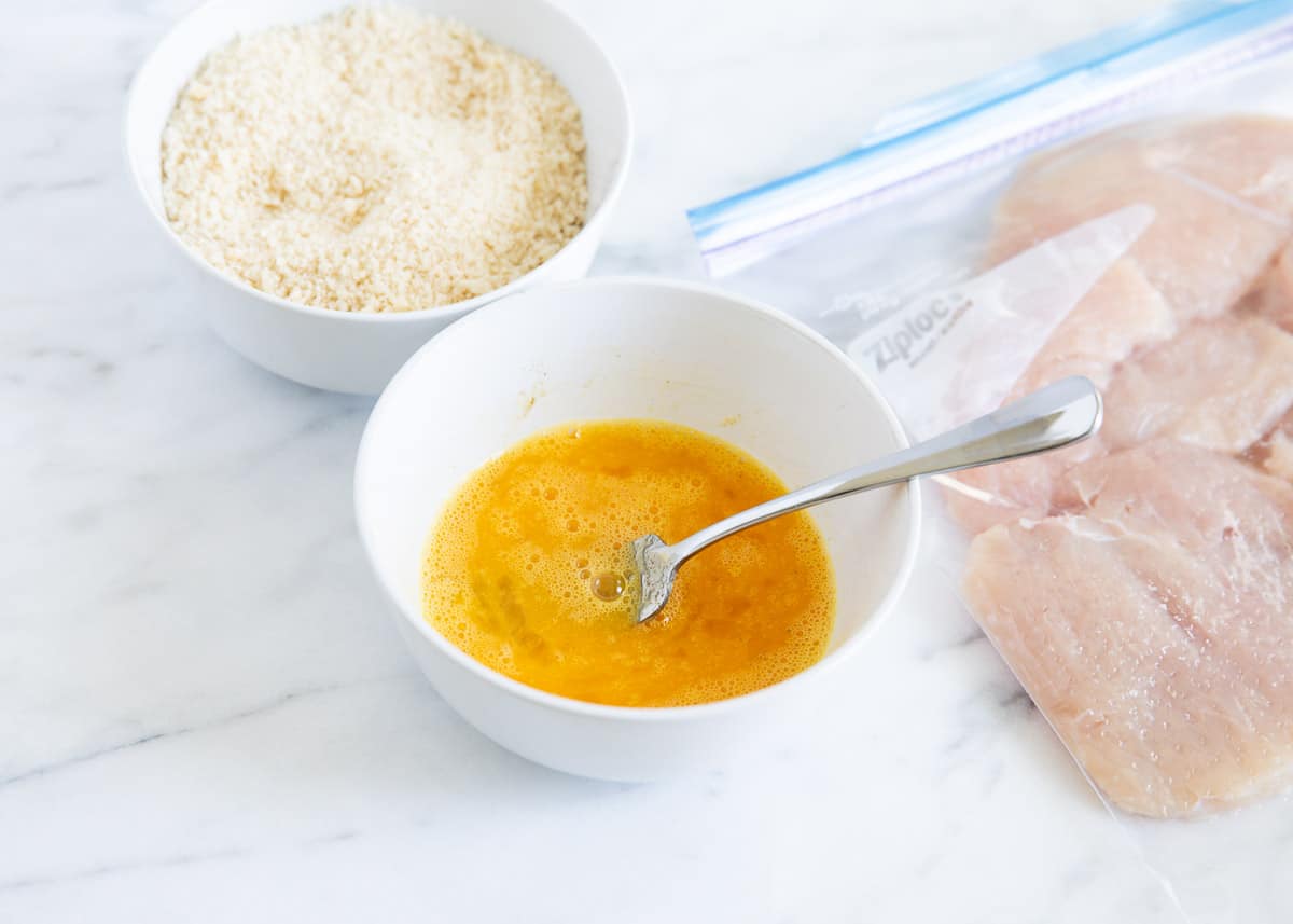 Ingredients for chicken parmesan. 