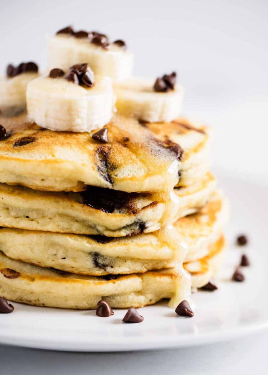 Stack of chocolate chip pancakes.