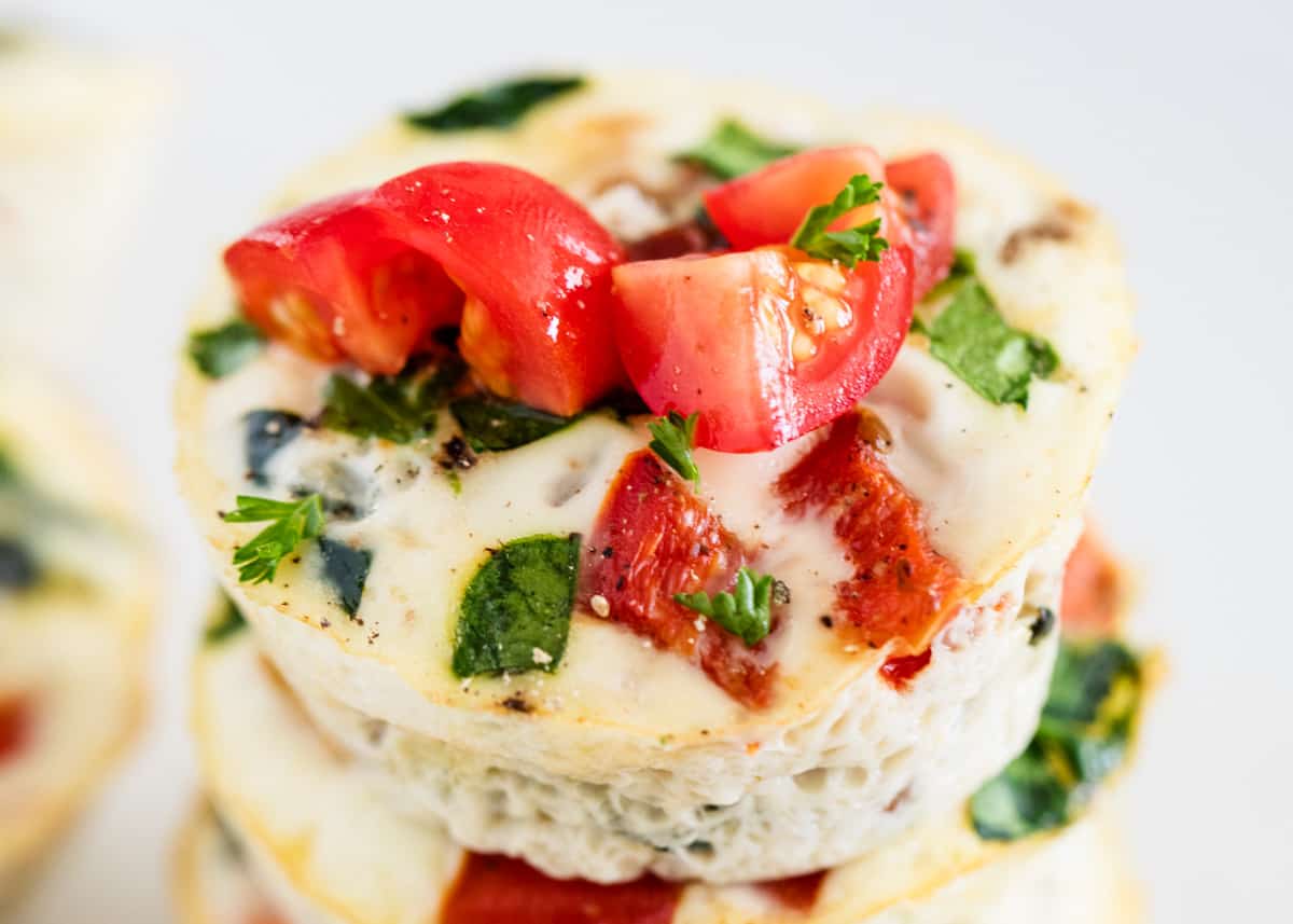 Egg muffins stacked on top of each other. 