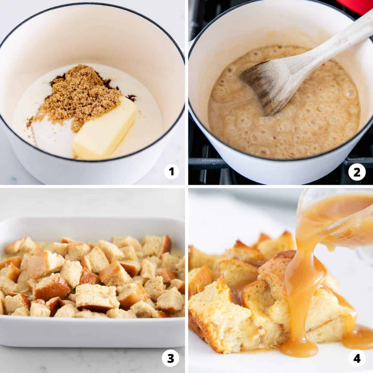 The process of making bread pudding in four photos. 