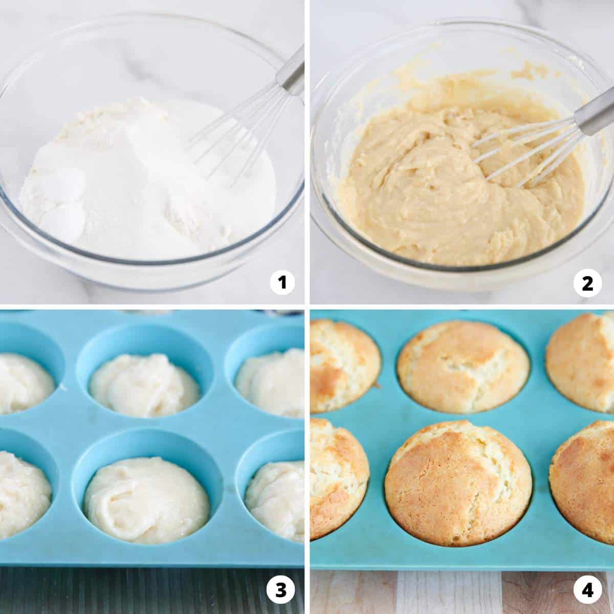Showing how to make breakfast muffins in a 4 step collage.