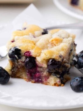 Slice of blueberry coffee cake.