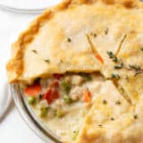 Chicken pot pie on counter.